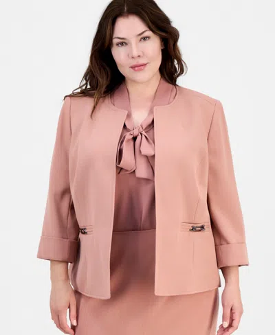 Kasper Plus Size 3/4-sleeve Open-front Blazer In Pink