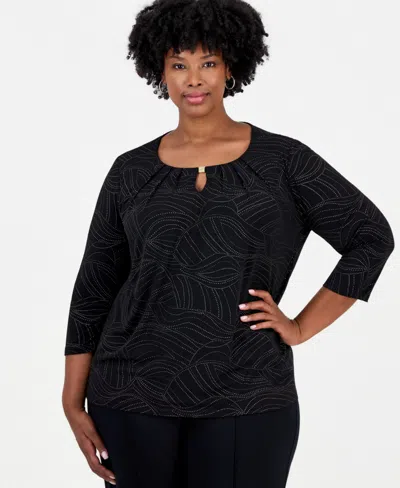 Kasper Plus Size 3/4-sleeve Pleated Blouse In Orange