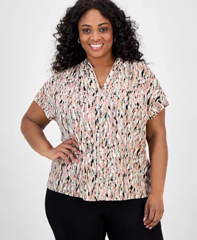Kasper Plus Size Abstract-print Top