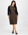 Kasper Plus Size Animal Print 3/4-sleeve Sheath Dress In Multi