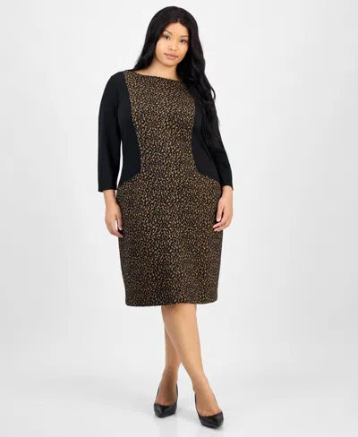 Kasper Plus Size Animal Print 3/4-sleeve Sheath Dress In Multi