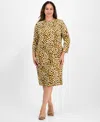 Kasper Plus Size Animal Print Long-sleeve Dress In Animal Print