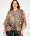 Kasper Plus Size Animal Print Ruffle-sleeve Blouse In Animal Print