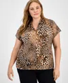 Kasper Plus Size Animal Print Short-sleeve Top In Animal Print