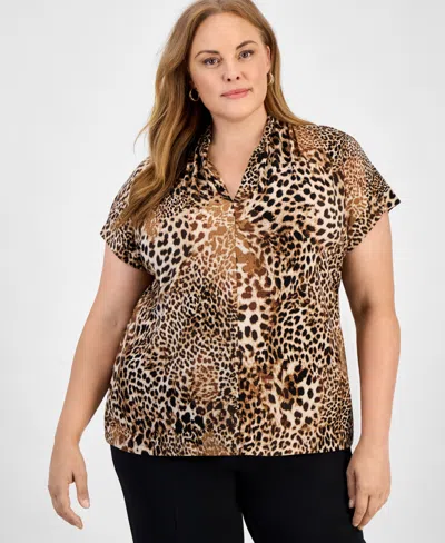 Kasper Plus Size Animal Print Short-sleeve Top
