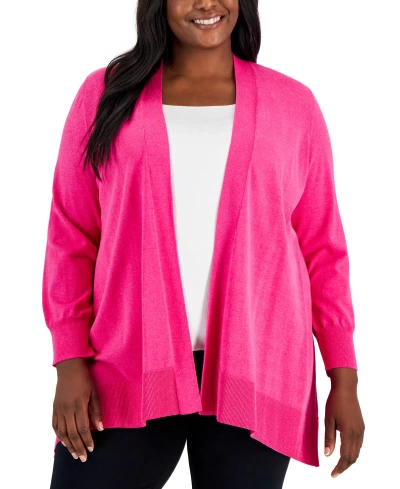Kasper Plus Size Asymmetrical-hem Cardigan In Pink Perfection