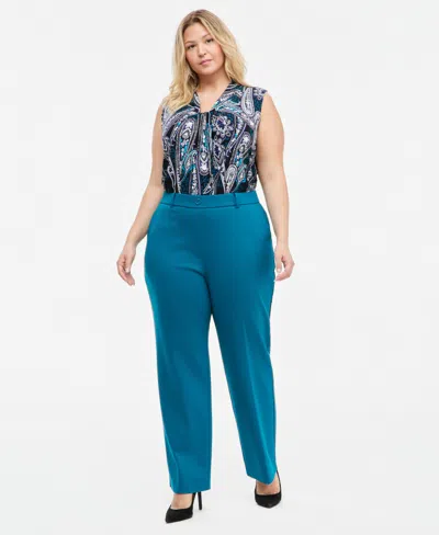 Kasper Plus Size Audrey Pull-on Mid-rise Trousers In Blue