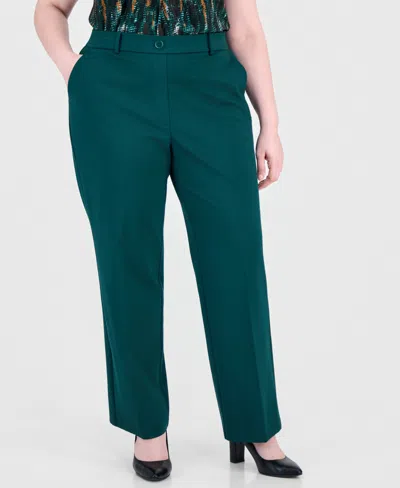 Kasper Plus Size Audrey Pull-on Mid-rise Trousers In Evergreen