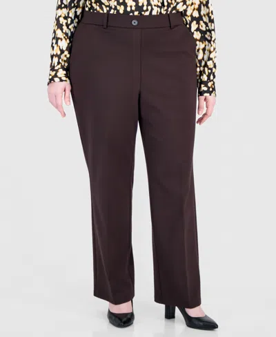 Kasper Plus Size Audrey Pull-on Mid-rise Trousers In Rich Chocolate