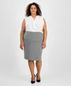 Kasper Plus Size Back-slit Pencil Skirt In Black,white