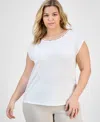 Kasper Plus Size Beaded-neck Cap-sleeve Knit Top In White