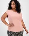 Kasper Plus Size Beaded-neckline Short-sleeve Top In Pink
