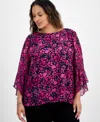 Kasper Plus Size Bell-sleeve Ditsy-print Top