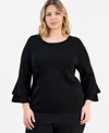 Kasper Plus Size Boat-neck Flare-cuffs Sweater In Black