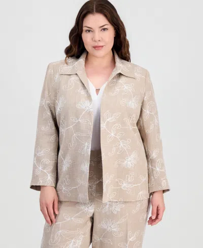 Kasper Plus Size Boxy Collared Jacket In Multi
