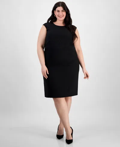 Kasper Plus Size Cap Sleeve Princess Seam Dress In Black