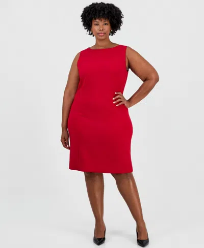 Kasper Plus Size Cap-sleeve Boat Neck Knee-length Dress In Red