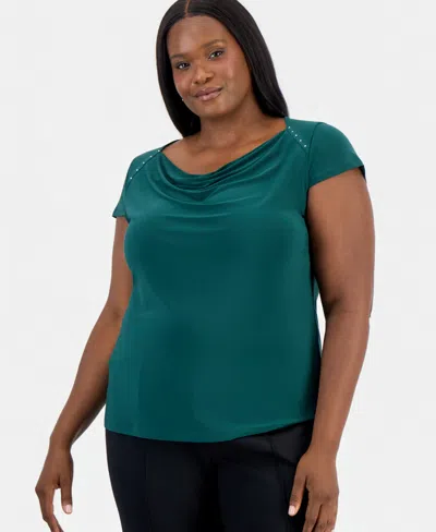 Kasper Plus Size Cap-sleeve Cowl-neck Blouse In Green