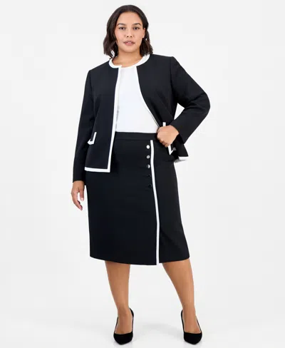 Kasper Plus Size Cb Zip Faux-wrap Pencil Skirt In Black