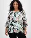 Kasper Plus Size Clip-dot Ruffle-sleeve Top