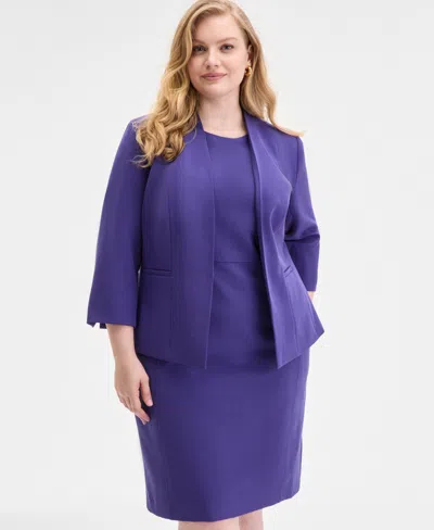 Kasper Plus Size Collarless 3/4-sleeve Blazer