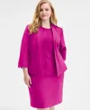 Kasper Plus Size Collarless 3/4-sleeve Blazer In Purple