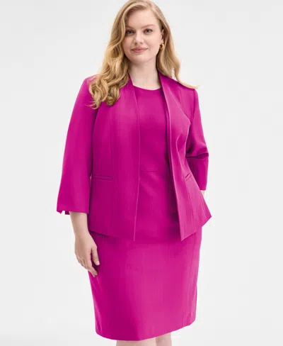 Kasper Plus Size Collarless 3/4-sleeve Blazer In Purple