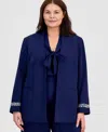 Kasper Plus Size Collarless Open-front Jacket In Blue