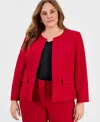Kasper Plus Size Collarless Open-front Jacket In Red