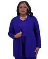 Kasper Plus Size Collarless Open-front Cardigan Jacket In Royal Sign