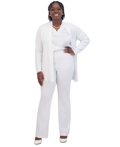 Kasper Plus Size Collarless Open-front Long-sleeve Jacket In White