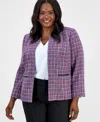 Kasper Plus Size Collarless Open-front Tweed Jacket In Pink