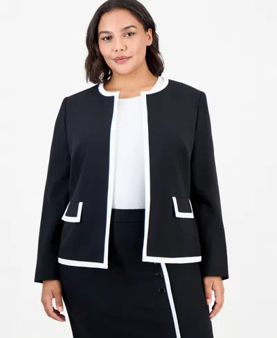 Kasper Plus Size Colorblock Collarless Blazer In Black