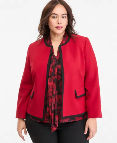 Kasper Plus Size Colorblock Collarless Blazer In Red