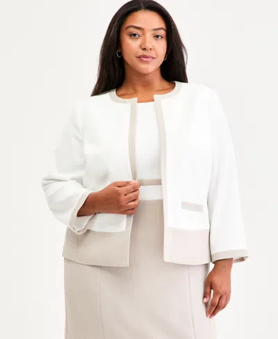 Kasper Plus Size Colorblocked Cardigan Jacket In White
