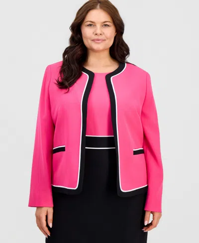 Kasper Plus Size Colorblocked Kiss-front Cardigan In Pink