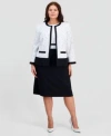 Kasper Plus Size Colorblocked Open Front Cardigan Sleeveless Mixed Media Sheath Dress In White