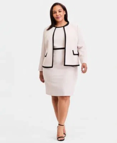 Kasper Plus Size Colorblocked Sheath Dress Cardigan Jacket In Pink