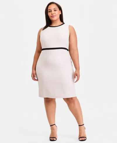Kasper Plus Size Colorblocked Sleeveless Sheath Dress In White
