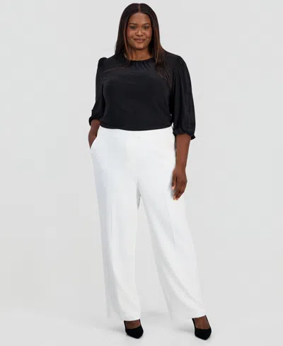 Kasper Plus Size Core Julia Stretch Wide-leg Pants In White