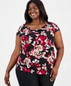 Kasper Plus Size Cowl-neck Cap-sleeve Top In Multi