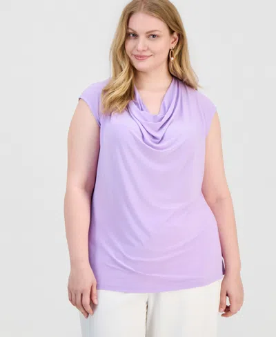Kasper Plus Size Cowl-neck Cap-sleeve Top In Purple