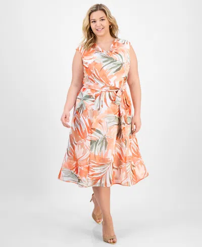 Kasper Plus Size Cowlneck Belted Sleeveless Midi Dress