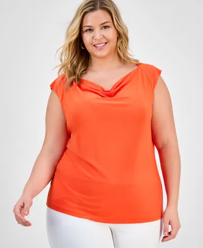 Kasper Plus Size Cowlneck Cap-sleeve Top