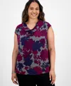 Kasper Plus Size Cowlneck Cap-sleeve Top