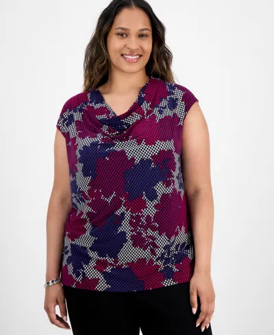 Kasper Plus Size Cowlneck Cap-sleeve Top