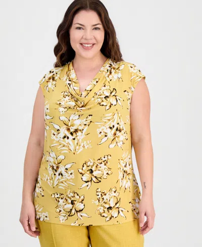Kasper Plus Size Cowl-neck Extended-shoulder Top In Yellow