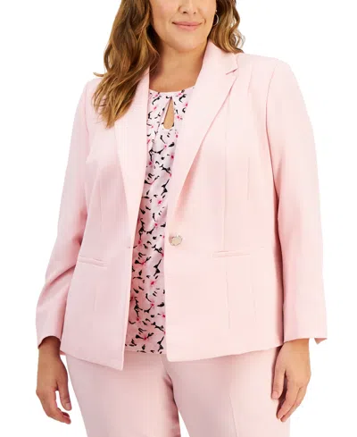 Kasper Plus Size Crepe One-button Blazer In Tutu Pink