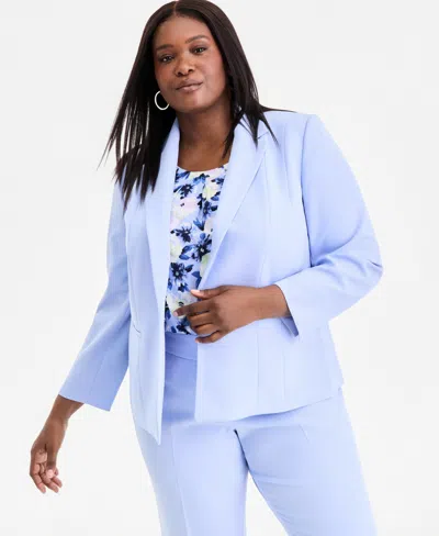 Kasper Plus Size Crepe One-button Blazer In Blue