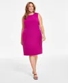Kasper Plus Size Crewneck Sleeveless Sheath Dress In Pink